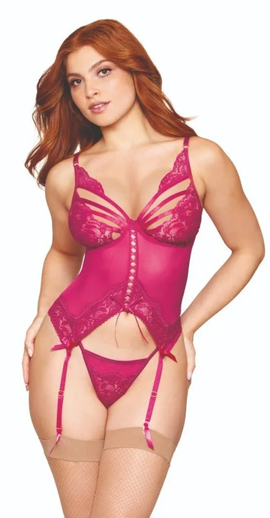 Playful Floral Lace and Mesh Bustier Set
