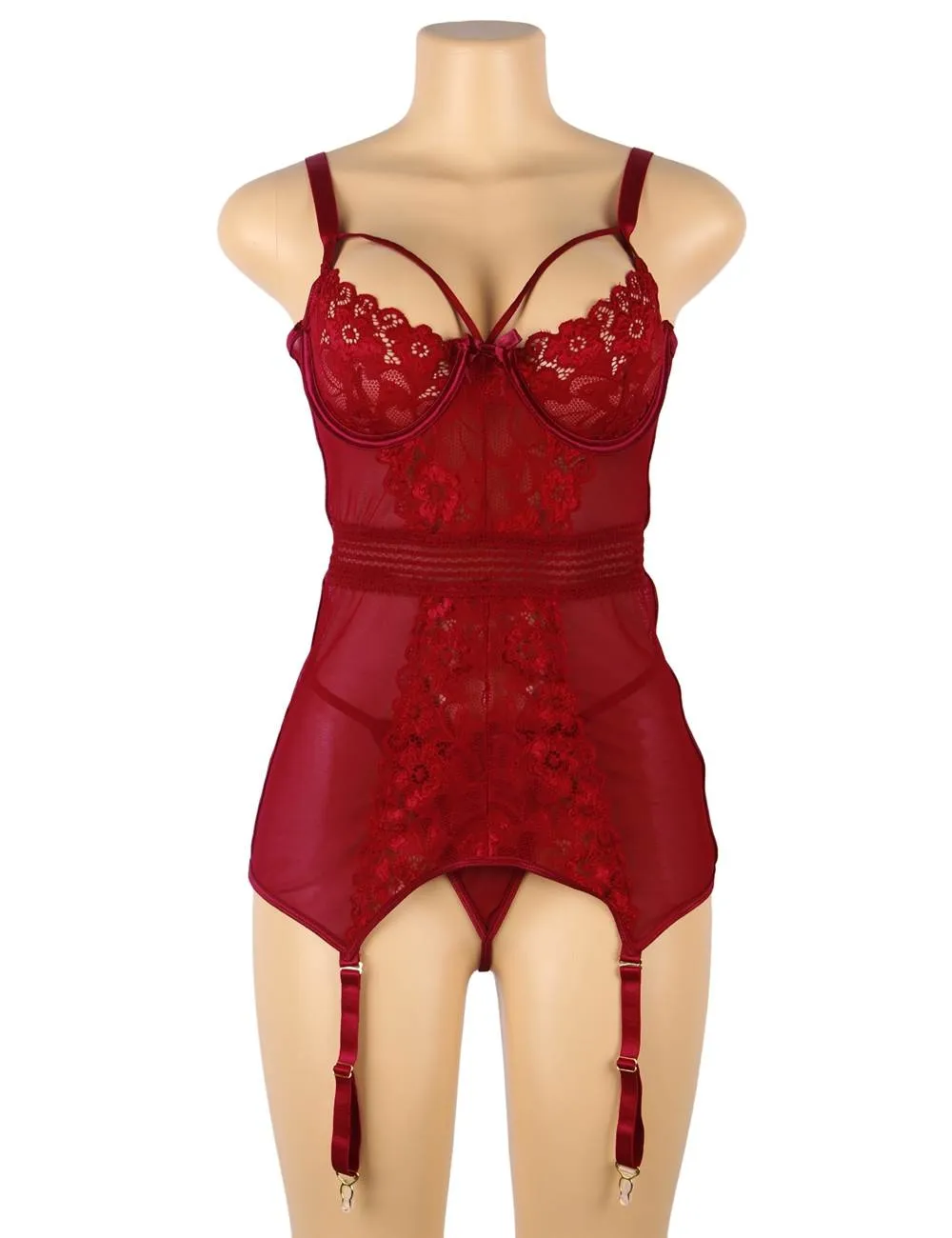 Plus Size Black Delicate lace Stitching Babydoll Egypt With Underwire