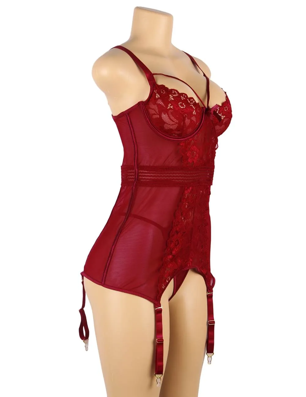Plus Size Black Delicate lace Stitching Babydoll Egypt With Underwire