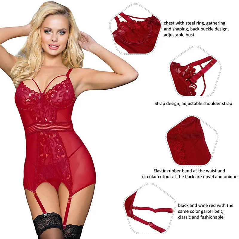 Plus Size Black Delicate lace Stitching Babydoll Egypt With Underwire
