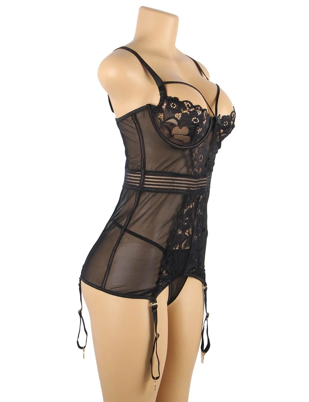 Plus Size Black Delicate lace Stitching Babydoll Egypt With Underwire