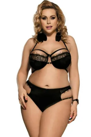 Plus Size Lace Lingerie Underwear Bra Set - Black