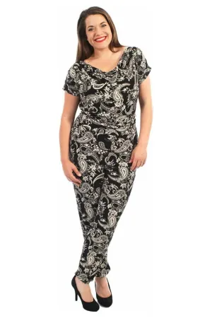 Plus Size Paisley Print Belted Jumpsuit