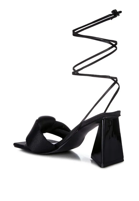 Pristine Knotted Triangular Block Heel Sandals 3" Heels