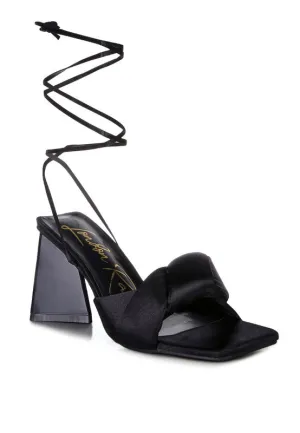 Pristine Knotted Triangular Block Heel Sandals 3" Heels
