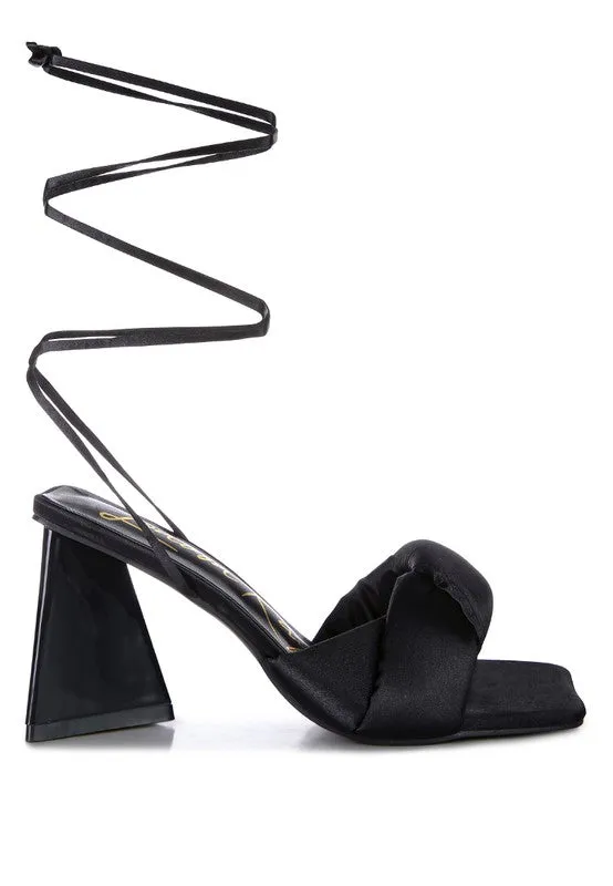 Pristine Knotted Triangular Block Heel Sandals 3" Heels