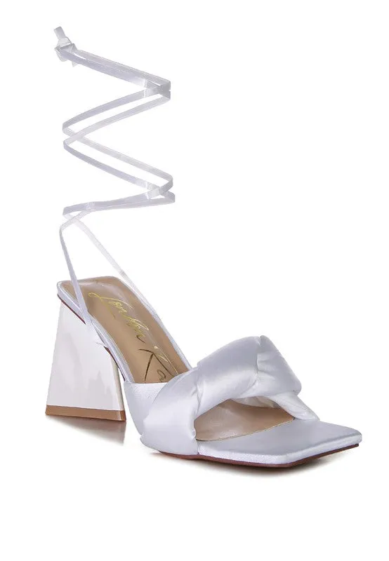 Pristine Knotted Triangular Block Heel Sandals 3" Heels