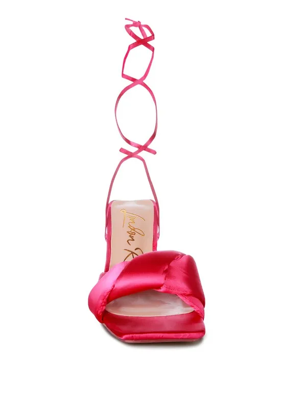Pristine Knotted Triangular Block Heel Sandals 3" Heels