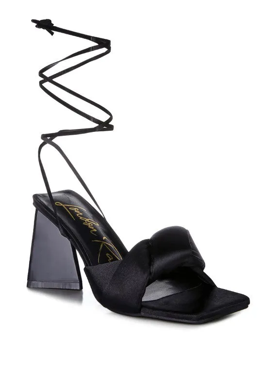Pristine Knotted Triangular Block Heel Sandals 3" Heels