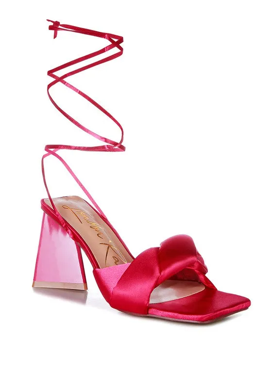 Pristine Knotted Triangular Block Heel Sandals 3" Heels