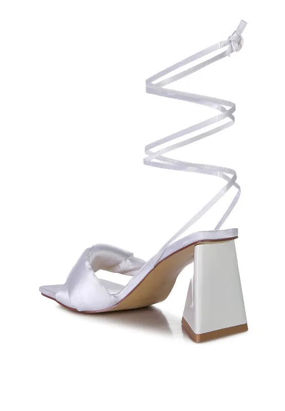 Pristine Knotted Triangular Block Heel Sandals 3" Heels