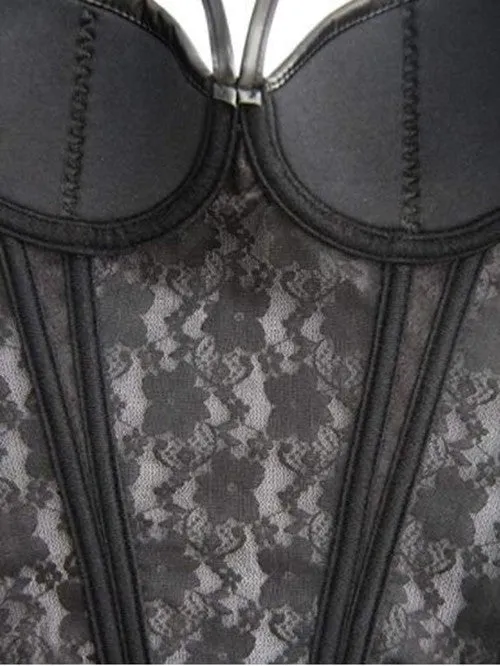 PU Lace Sexy Corset Garter Belt Plastic Top