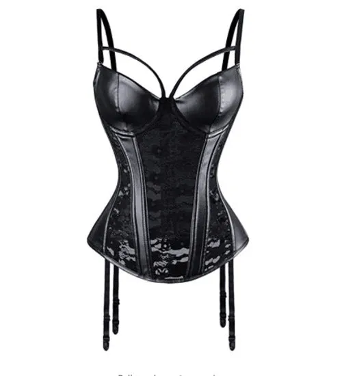 PU Lace Sexy Corset Garter Belt Plastic Top