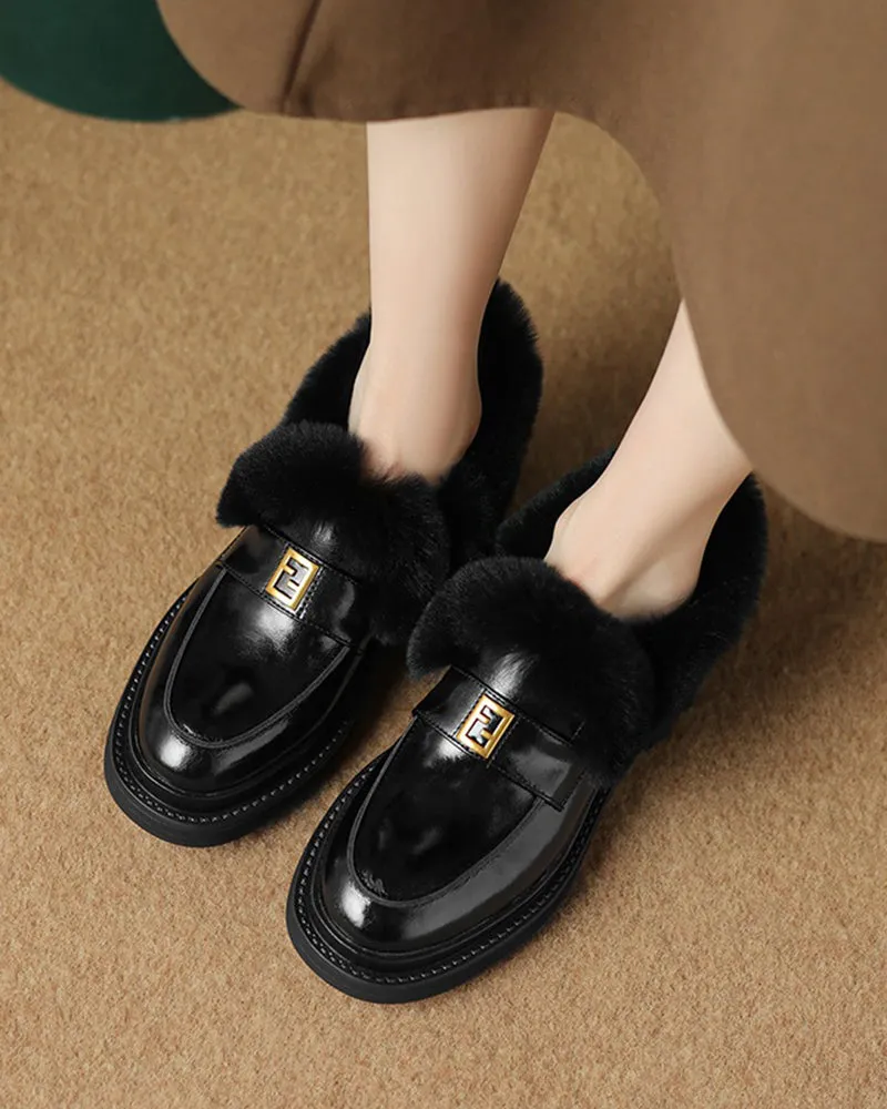 Rabbit Fur Thick-soled Velvet Leather Shoes