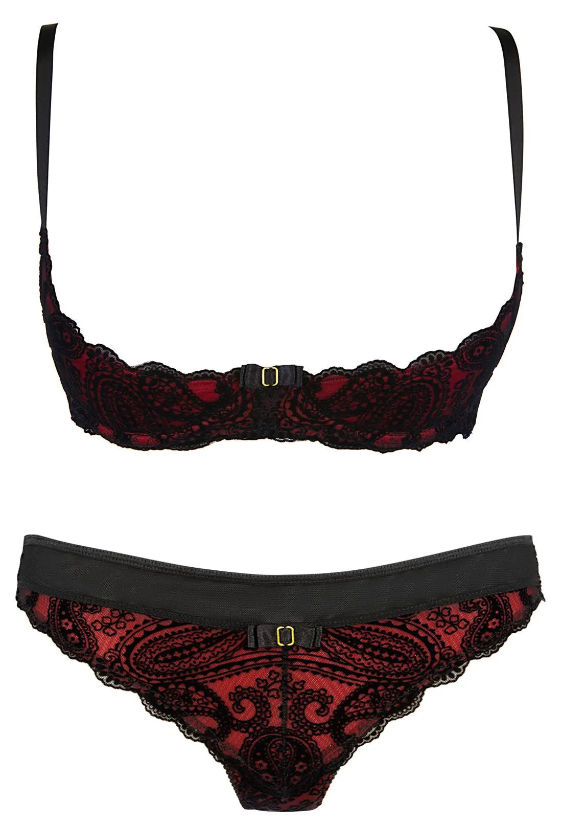 Red & Black Lace European Quarter Cup Bra Set