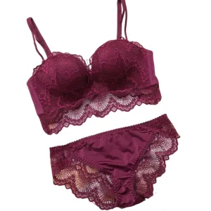 Red embroidered lace satin lingerie set