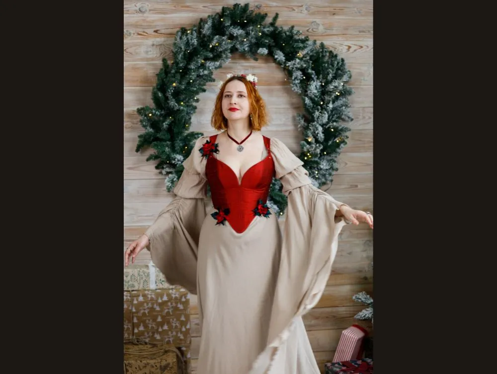 Red silk overbust corset