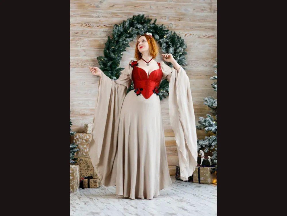 Red silk overbust corset