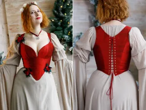 Red silk overbust corset