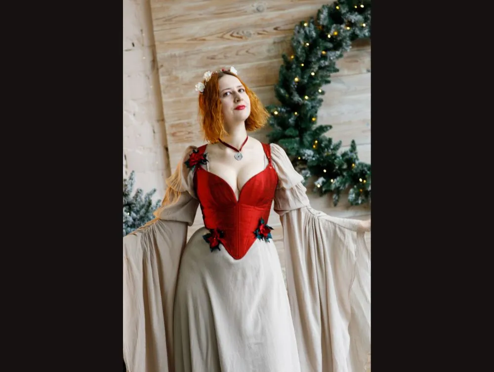 Red silk overbust corset