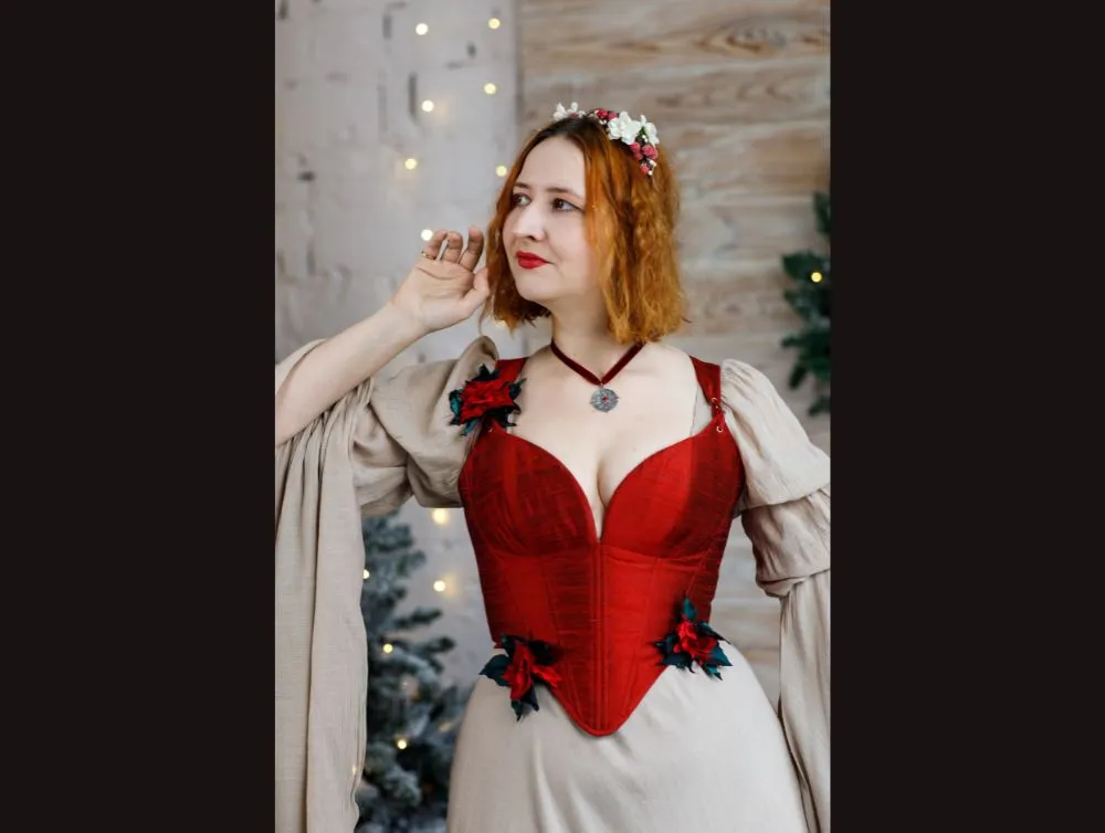 Red silk overbust corset