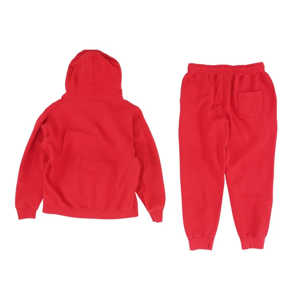 Red Solid Hoodie Pullover And Sweatpants Set