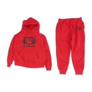 Red Solid Hoodie Pullover And Sweatpants Set