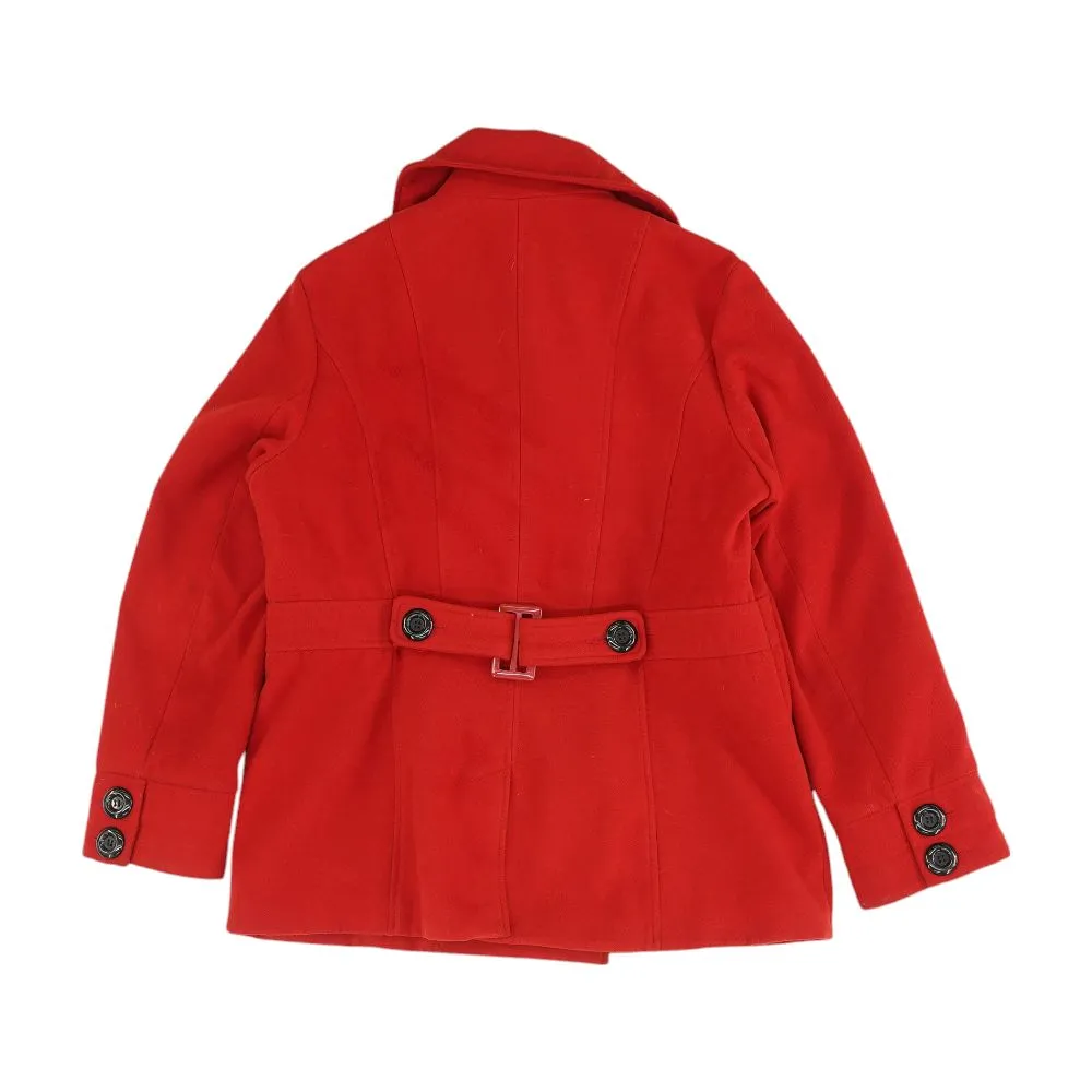 Red Solid Peacoat Coat