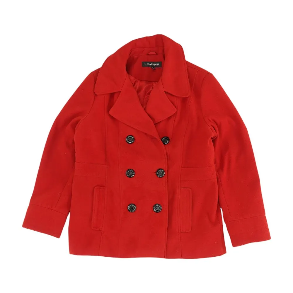Red Solid Peacoat Coat