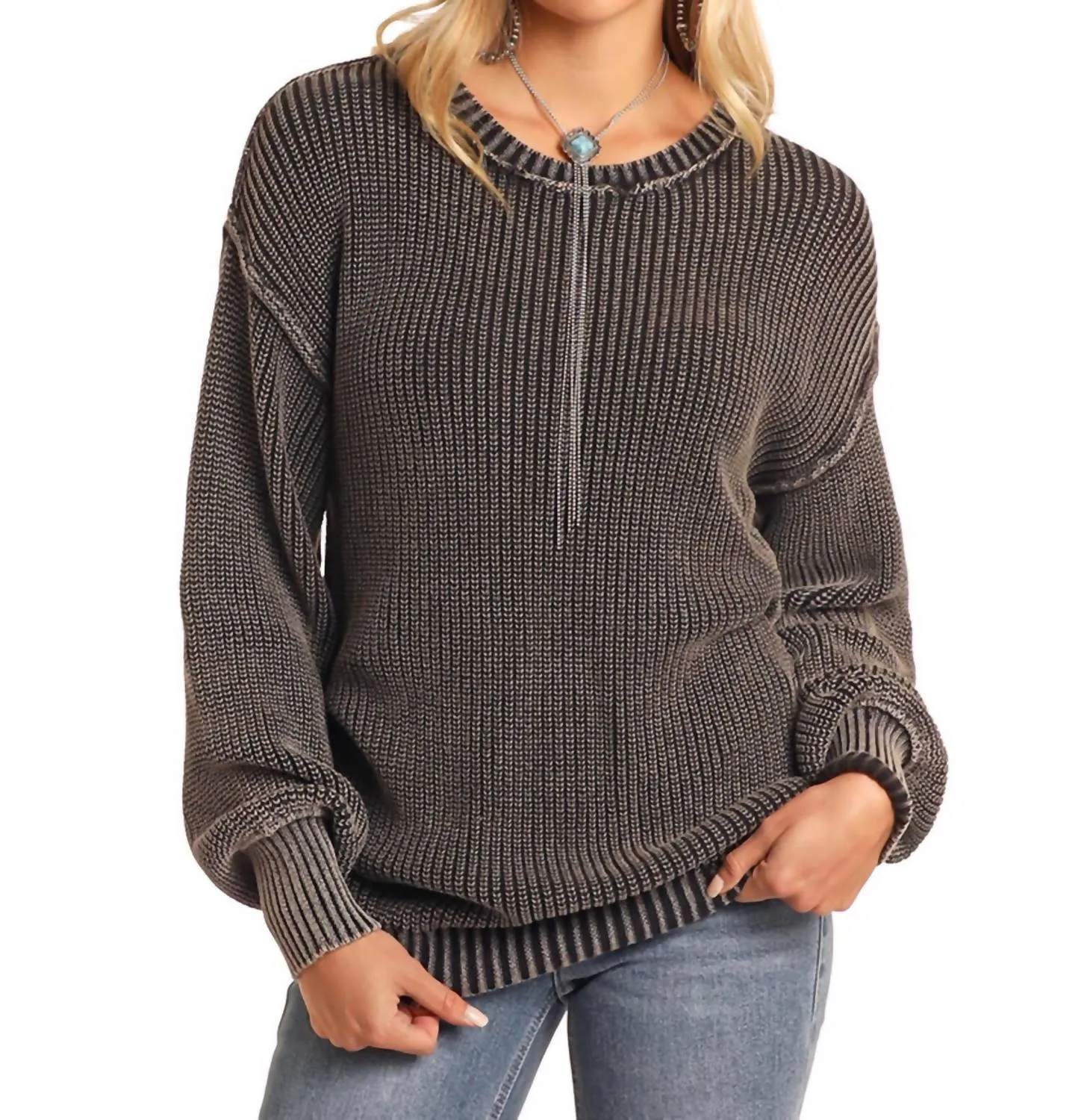 Reversible Long Sleeve Sweater In Black
