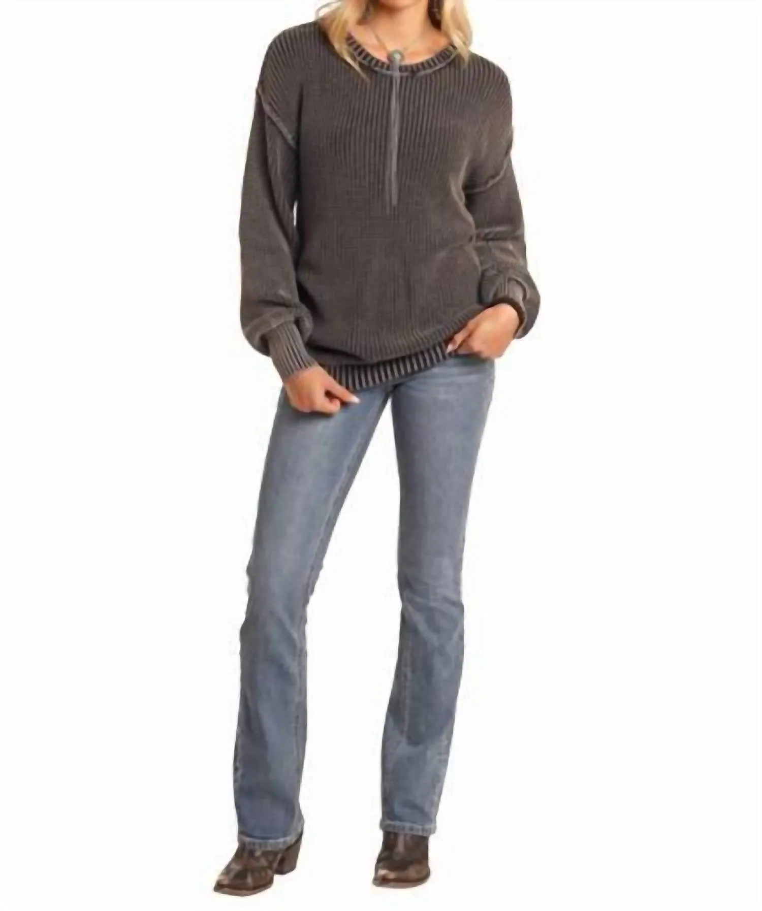 Reversible Long Sleeve Sweater In Black