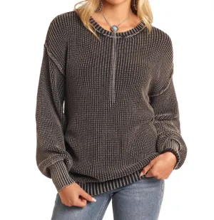 Reversible Long Sleeve Sweater In Black