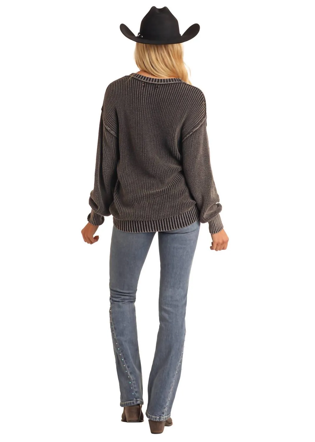 Reversible Long Sleeve Sweater In Black