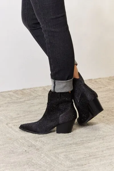 Rhinestone Ankle Cowboy Boots, Black