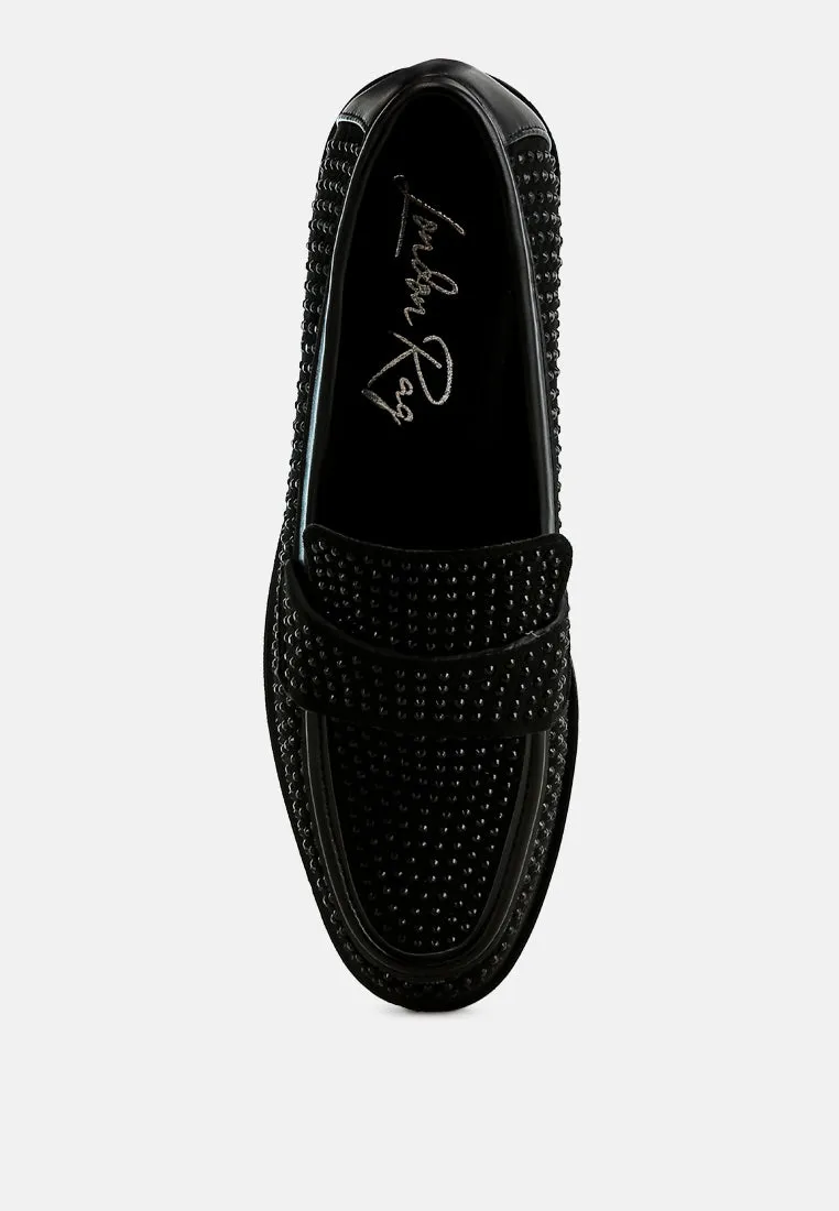 Rhinestones Embellished Loafers By Ruw