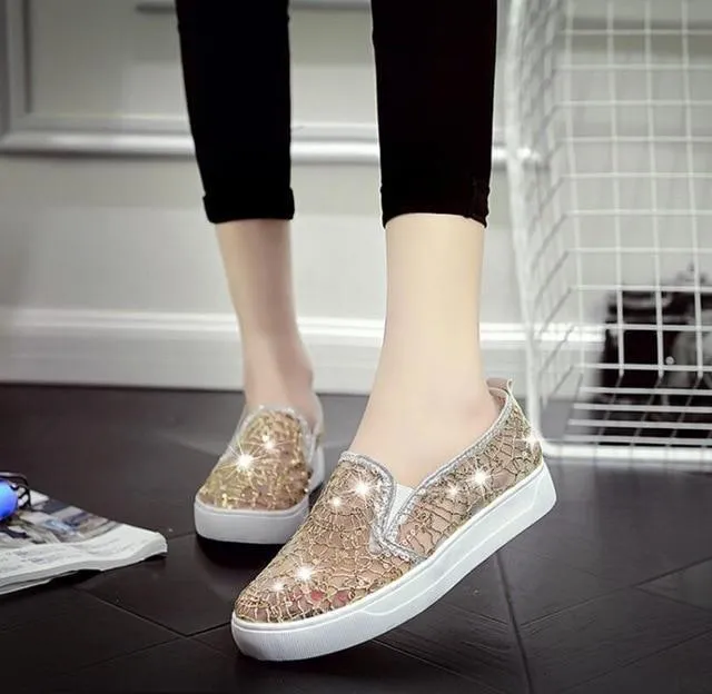 Rhinestones Women Flats Casual Cut Outs Shoes