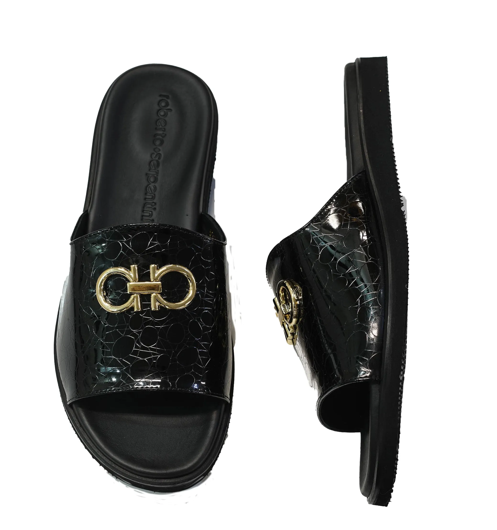 Roberto Serpentini Men's Black Buckle Sandals MT5100 30% OFF