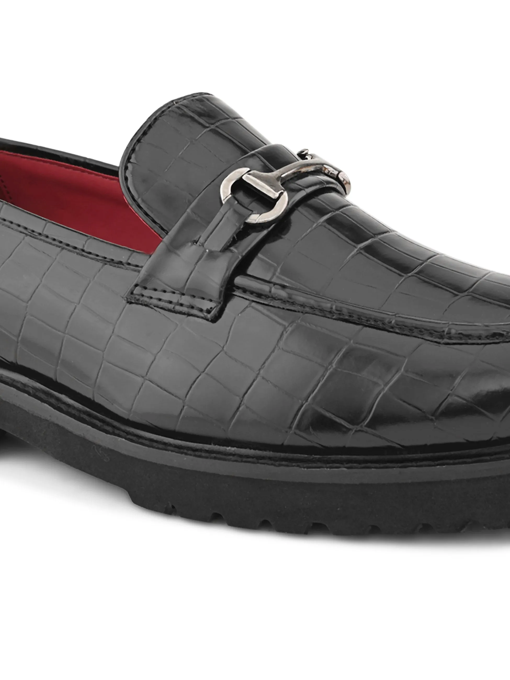 Romano Black Textured Loafers