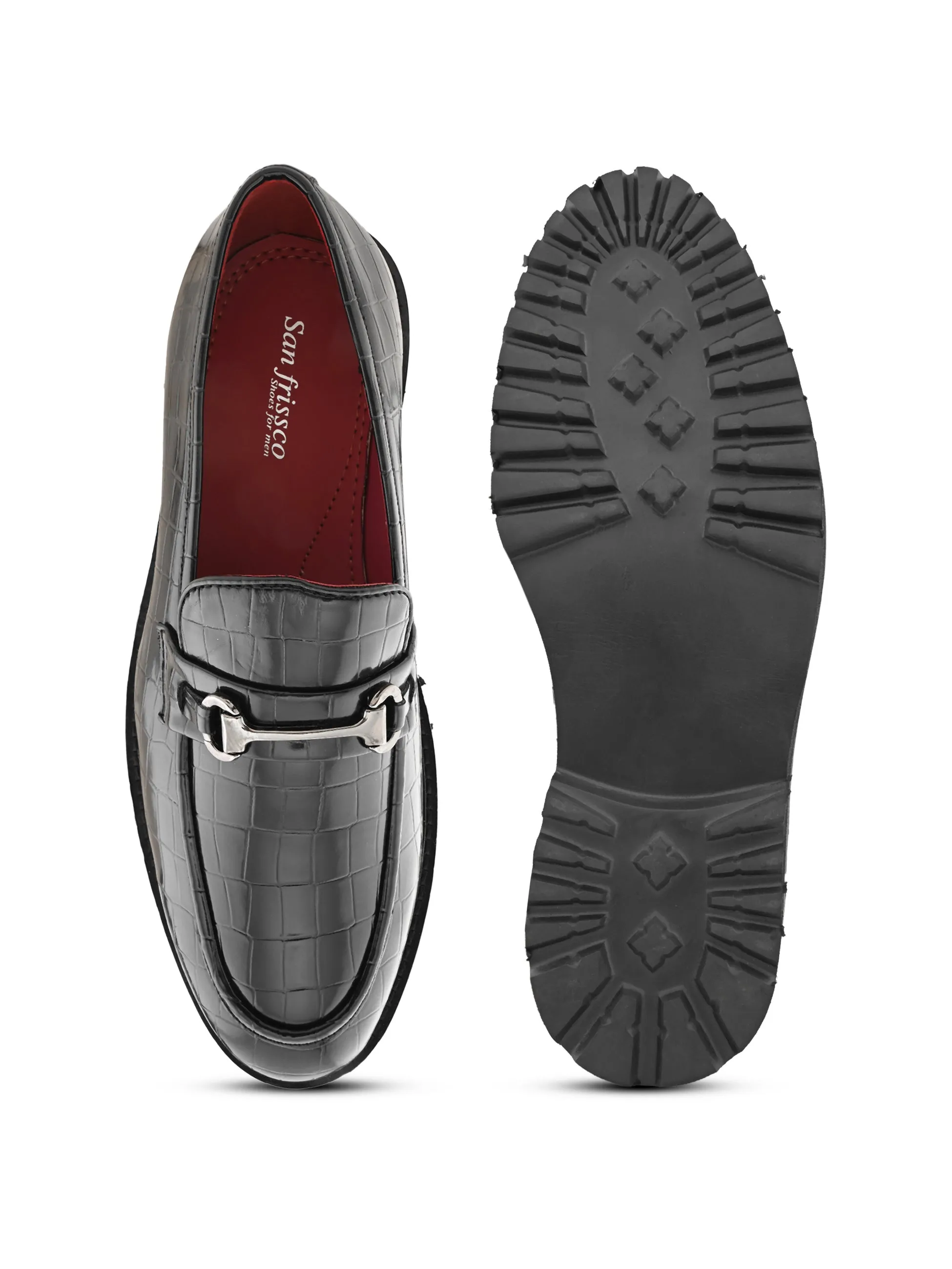 Romano Black Textured Loafers