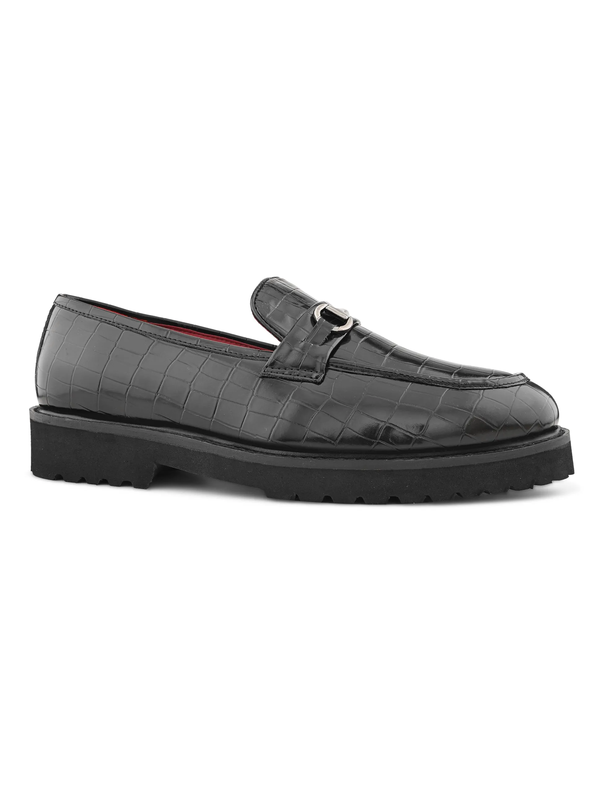 Romano Black Textured Loafers