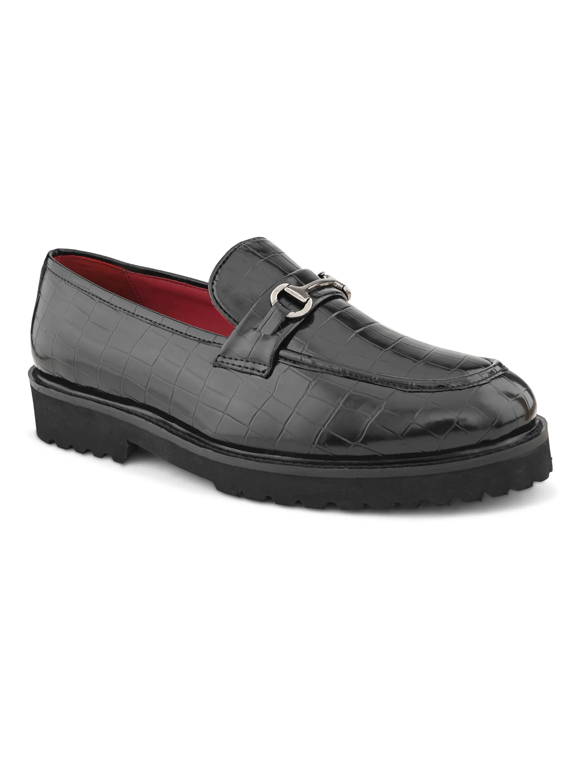 Romano Black Textured Loafers