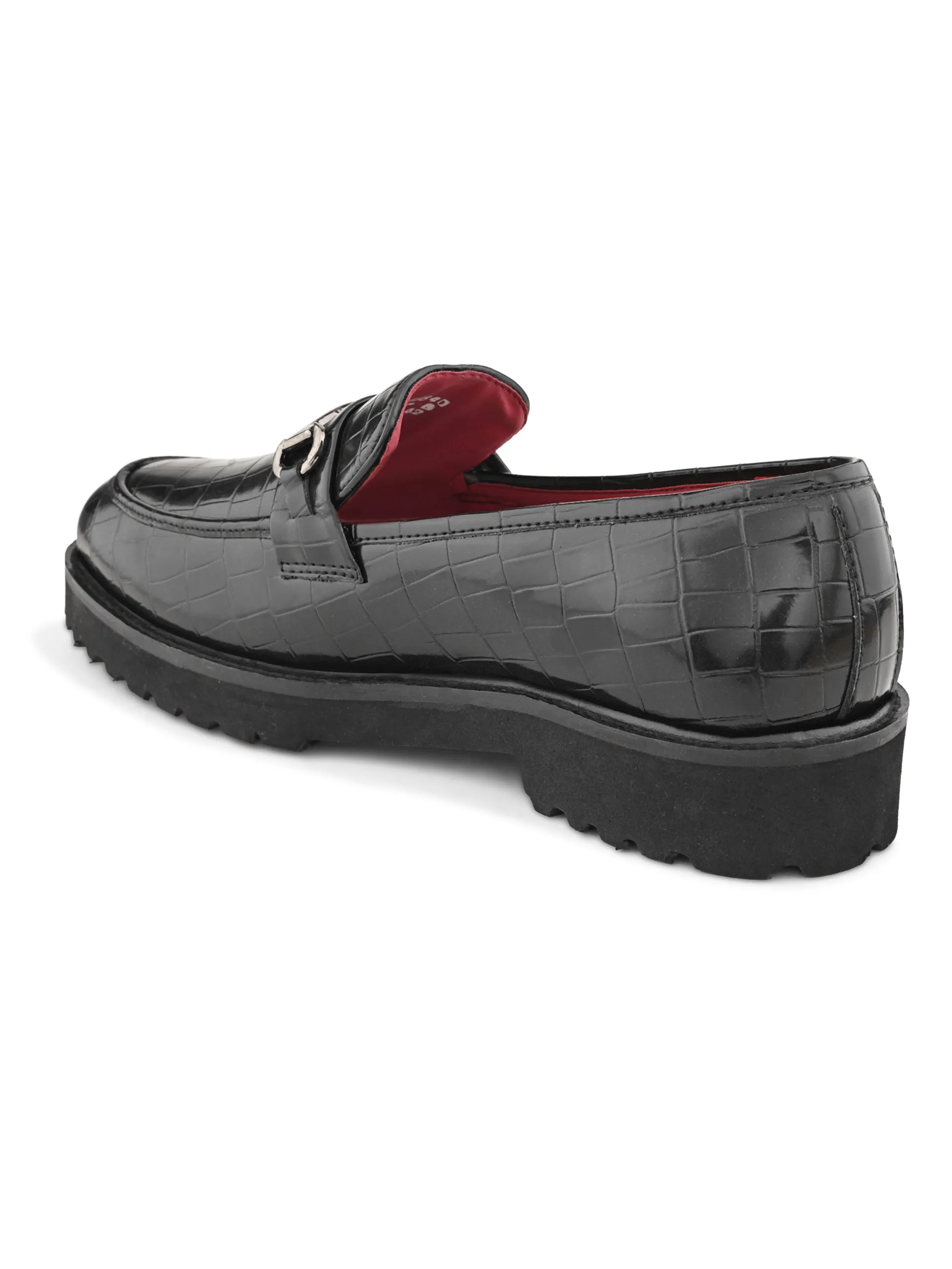 Romano Black Textured Loafers
