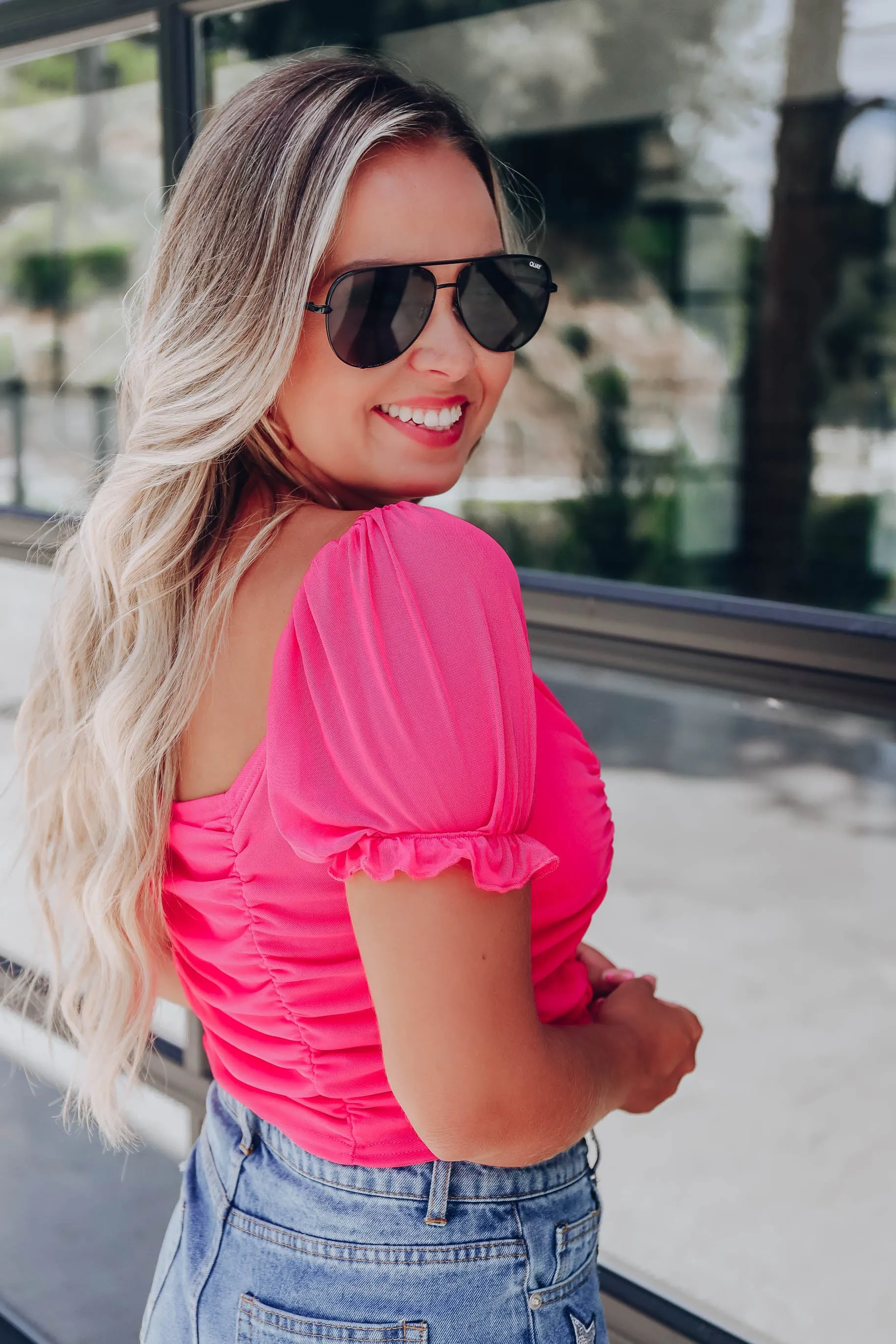 Rosy Pink Ruched Crop Top
