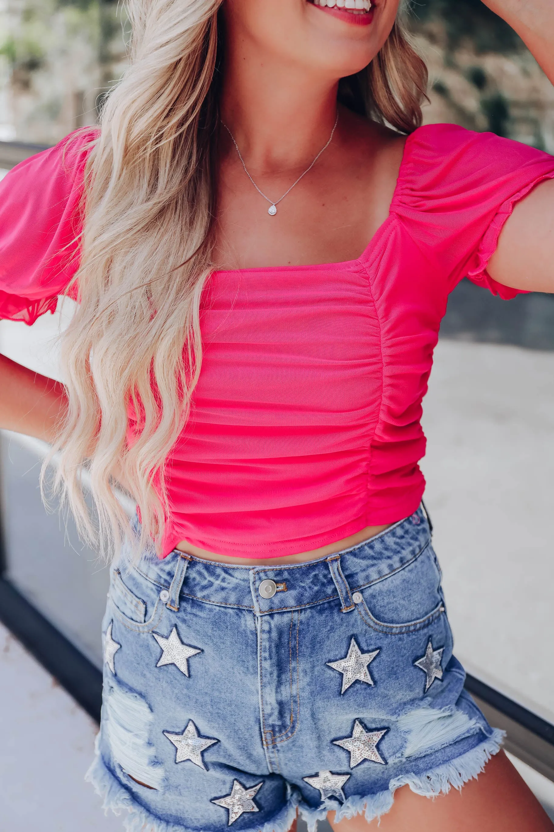Rosy Pink Ruched Crop Top
