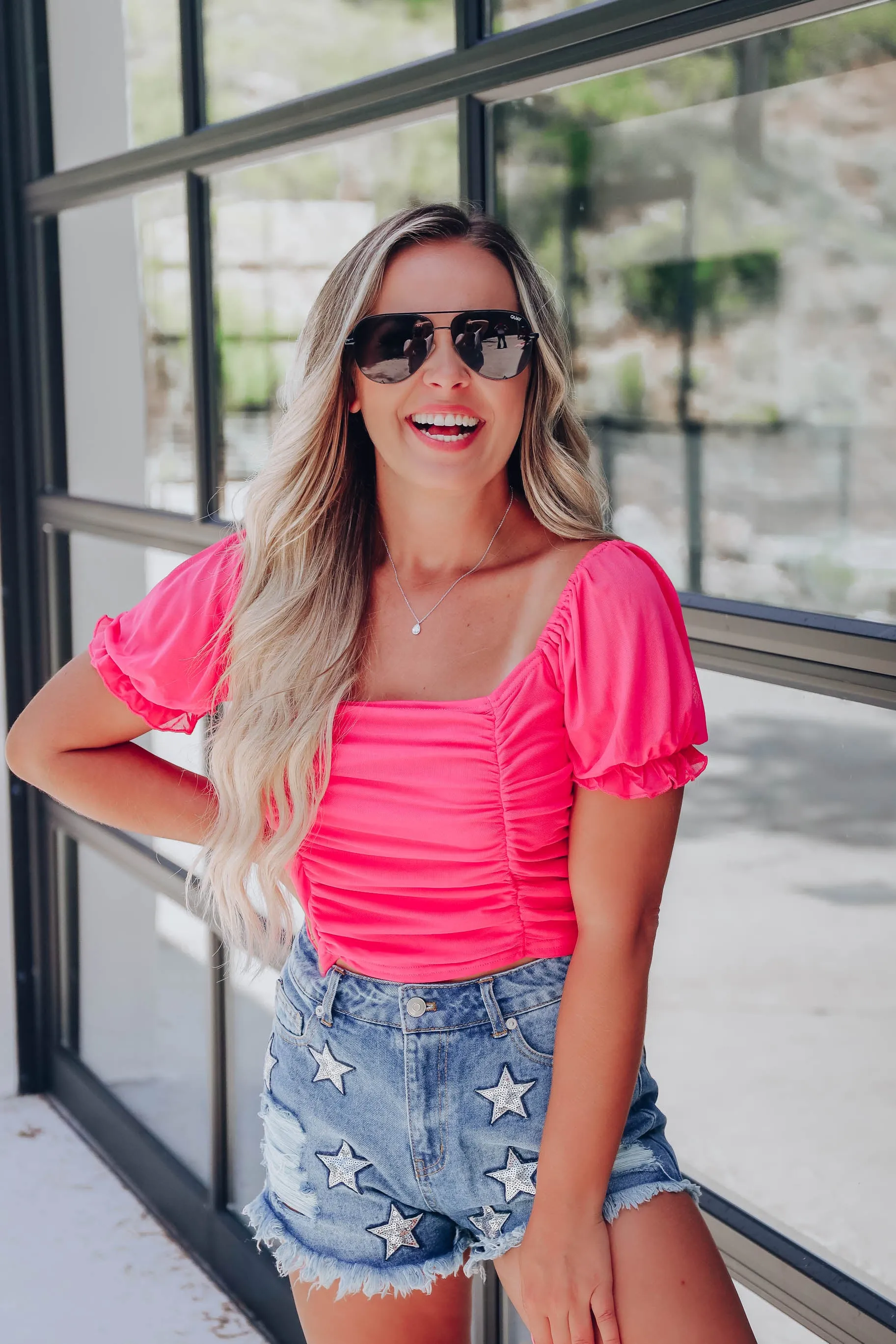 Rosy Pink Ruched Crop Top
