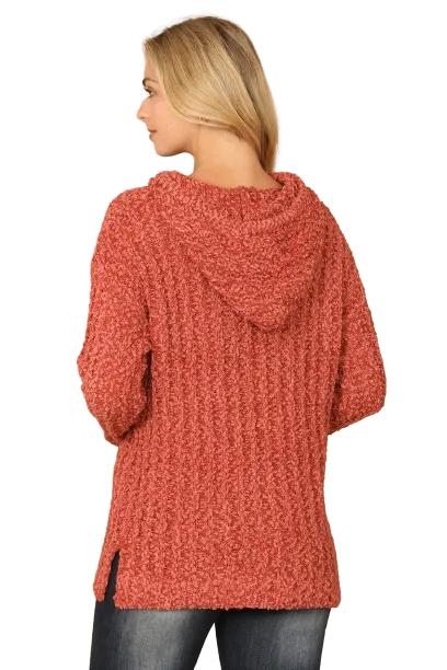 Rust Plus Size Ribbed Popcorn Knit Tunic Hoodie Sweater - Pack of 6
