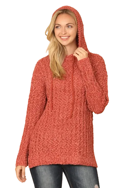 Rust Plus Size Ribbed Popcorn Knit Tunic Hoodie Sweater - Pack of 6