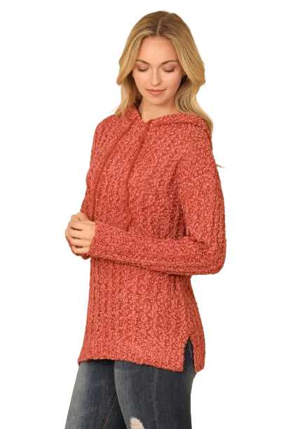 Rust Plus Size Ribbed Popcorn Knit Tunic Hoodie Sweater - Pack of 6