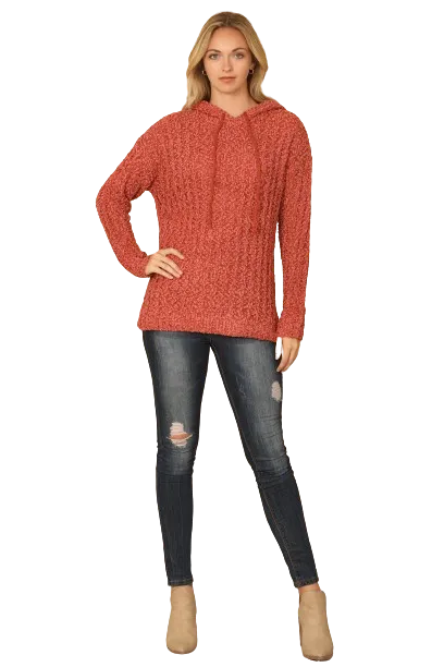Rust Plus Size Ribbed Popcorn Knit Tunic Hoodie Sweater - Pack of 6