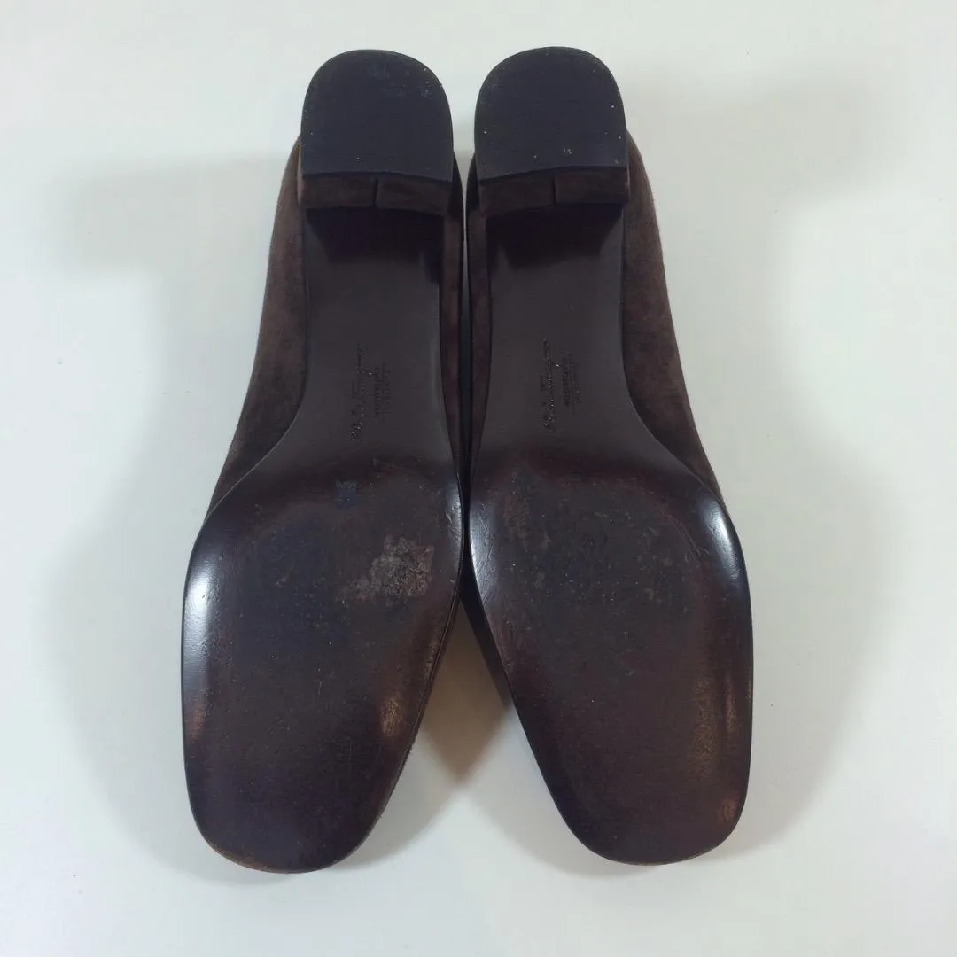 SALVATORE FERRAGAMO Chocolate Brown Suede Loafers with Patent Detail Size 8